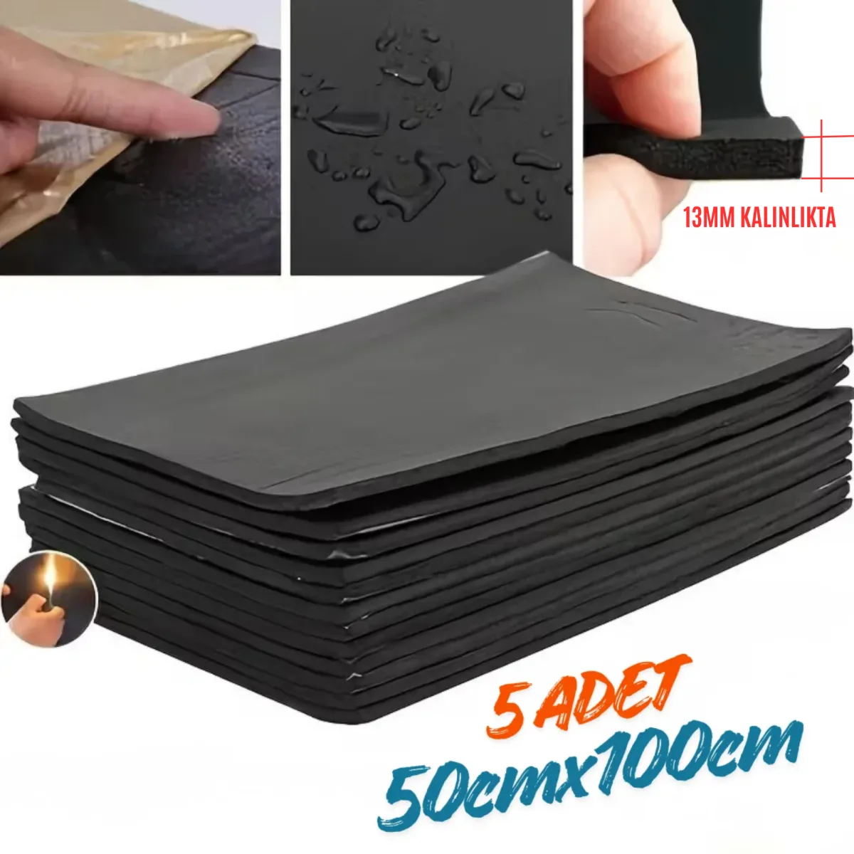 Ticari Araç Karavan Panelvan Oto Ses Yalıtım Malzemesi 13mm Kalınlıkta 50cmx100cm (5Adet)
