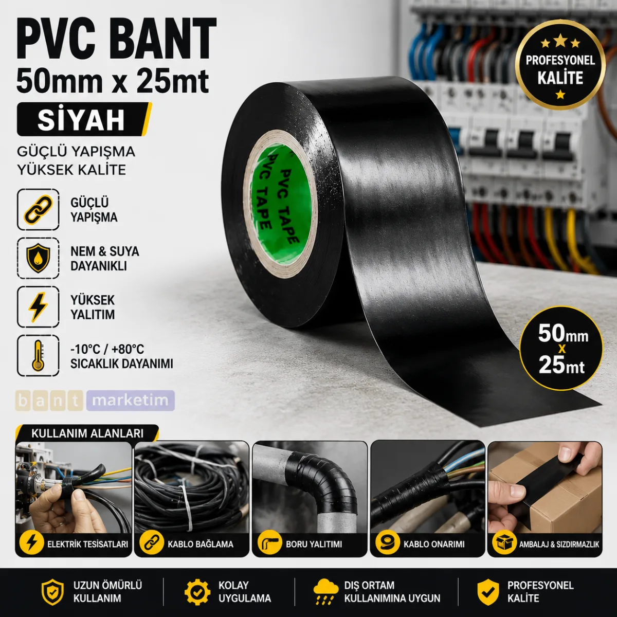 Pvc Bant Elektrik Bantı 50mmx25mt Siyah