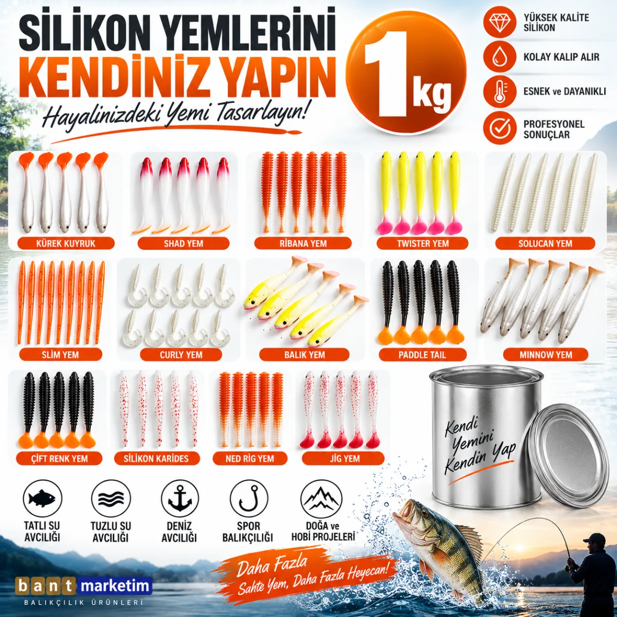Silikon Balık Yemi Hammaddesi 1 KG – Evde Silikon Yem Yapımı İçin Sıvı Silikon (15 Shore)