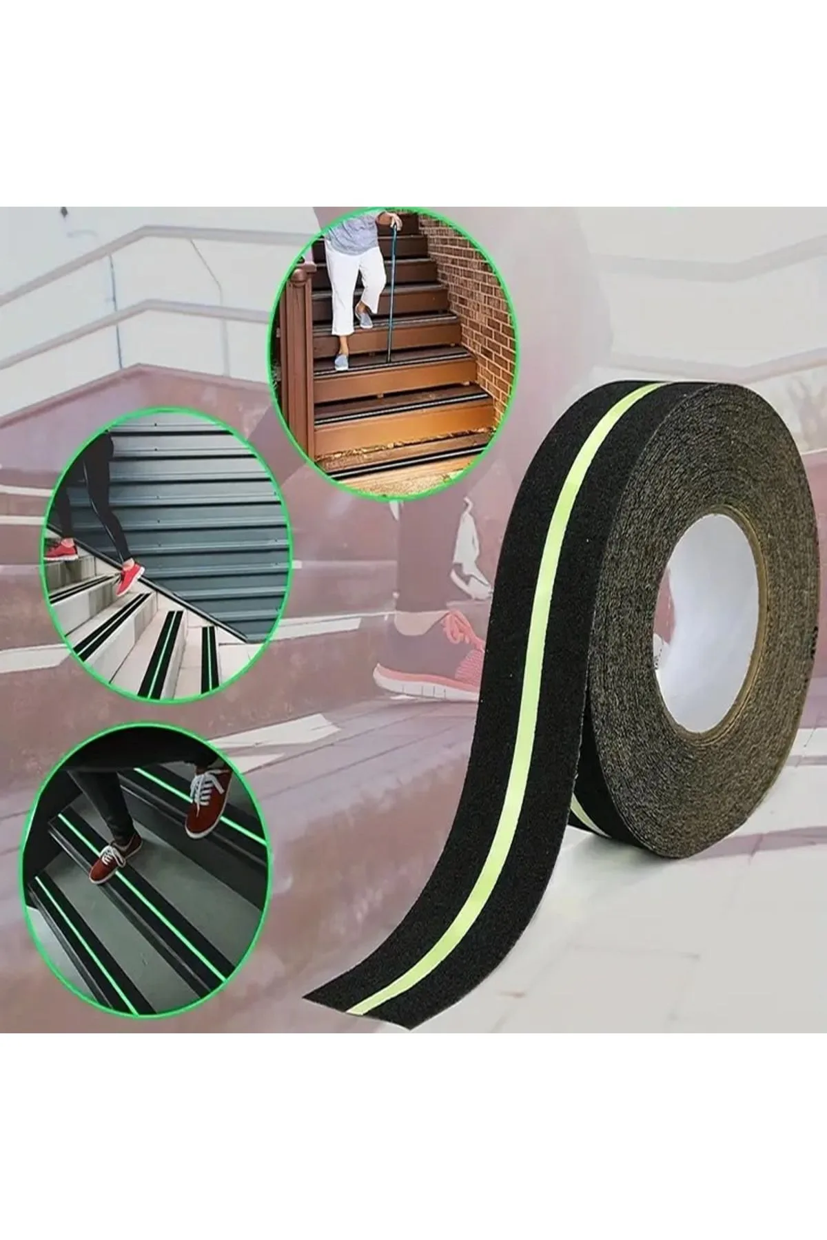 Fosforlu Kaydırmaz Merdiven Bandı 50mm x 5mt – Yeşil Fotolümenli Gece Parlayan Kaymaz Bant