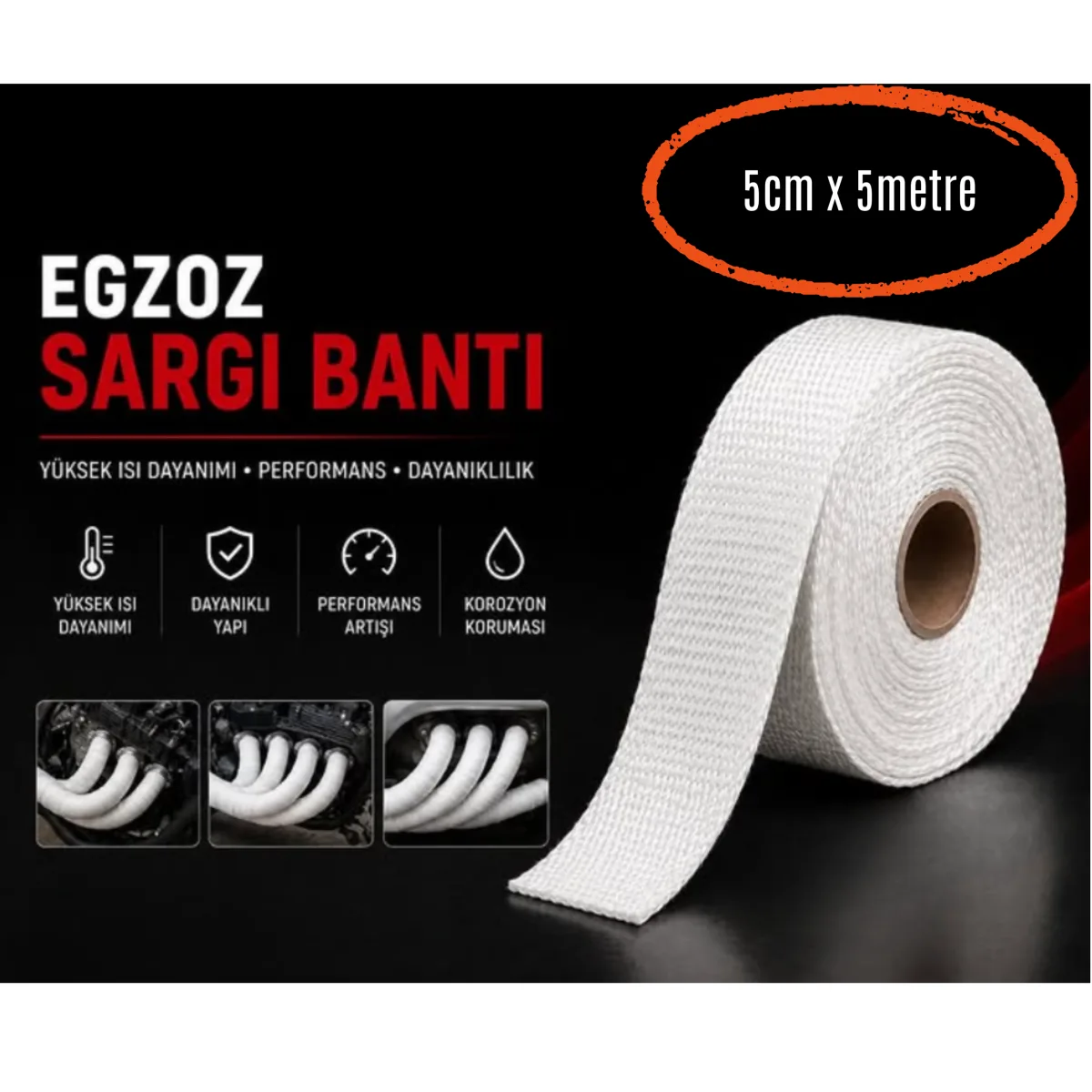 Egzoz Sargı Bandı Yanmaz Sargı Keçesi 5 Metre Beyaz