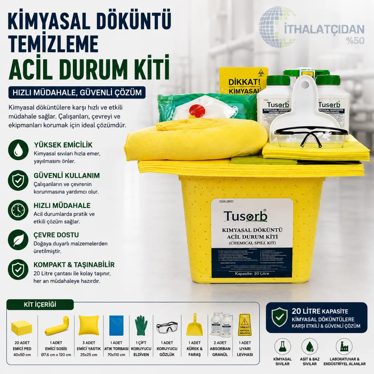 Kimyasal Döküntü Temizleme Acil Durum Kiti