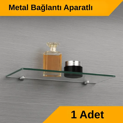 Pleksi Hayalet Raf 8mm | Banyo Mutfak Düzenleyici Metal Bağlantılı Şeffaf Raf - 30 Cm