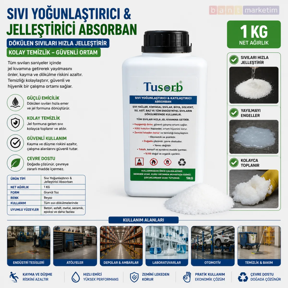 Sıvı Yoğunlaştırıcı & Jelleştirici Absorban 1kg