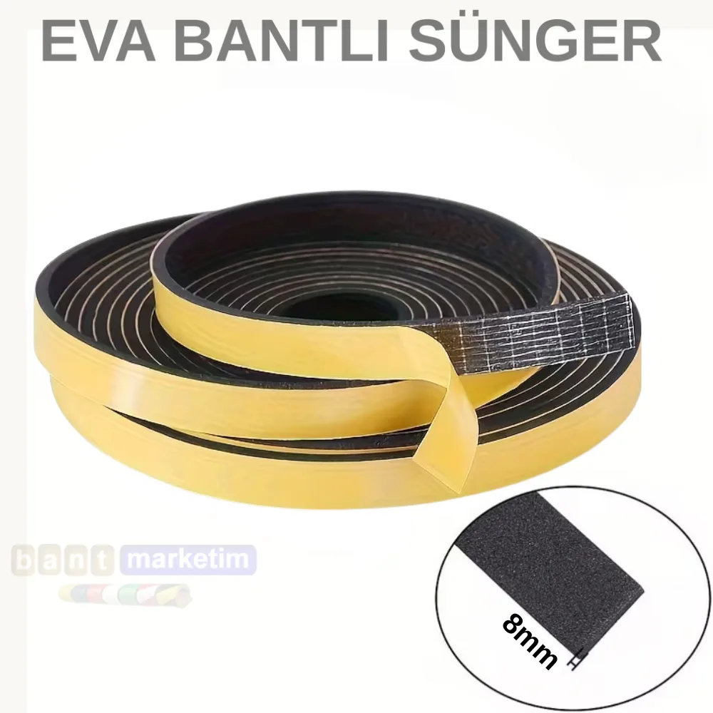 Eva Neopren Conta Sünger Bantlı Sızdırmazlık Bandı 8mm Kalınlıkta 15mmx10mt