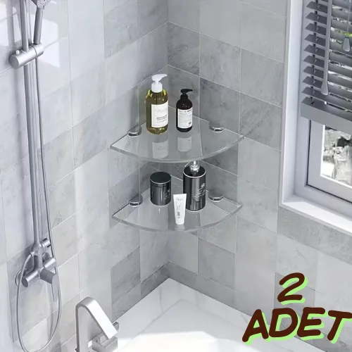 2 Adet 8mm Pleksi Hayalet v Raf | Banyo Mutfak Organizer Düzenleyici Metal Ayak Bağlantlı 18cm