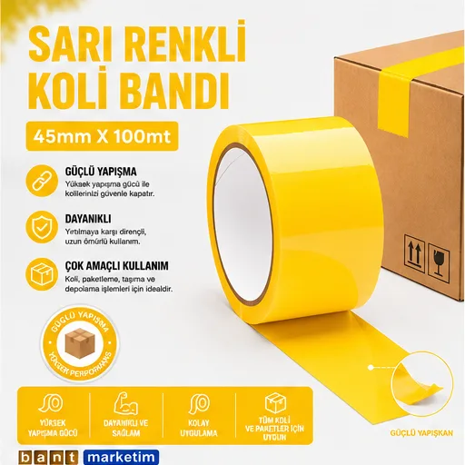 Sarı Koli Bandı 45mmx100m Renkli Koli Bantı Sarı Renk Hotmelt Yapışkanlı