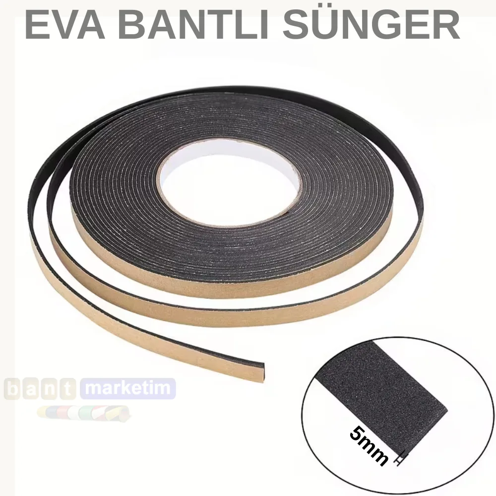 Eva Neopren Conta Sünger Bantlı Sızdırmazlık Bandı 5mm Kalınlıkta 20mmx20mt