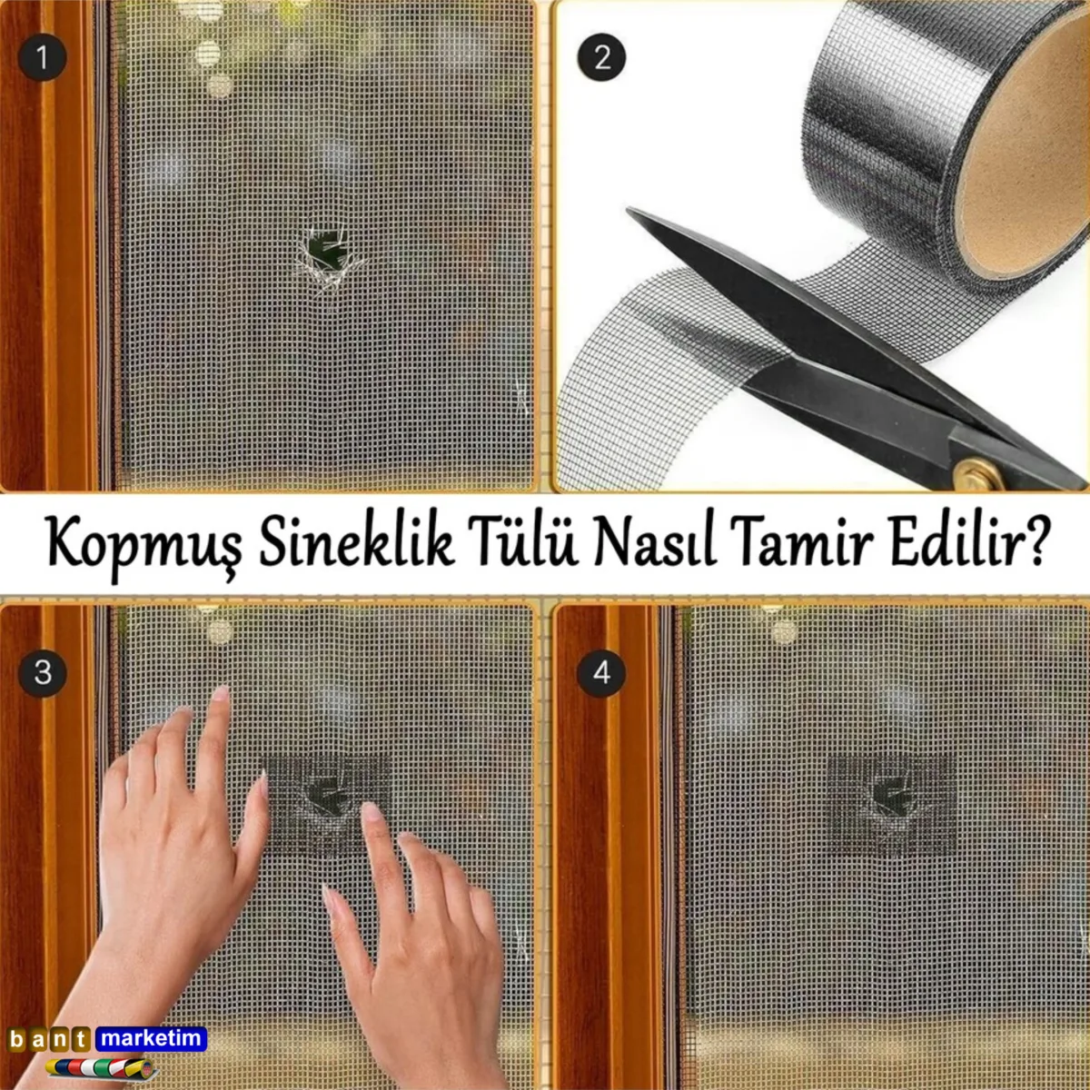 Sineklik Tamir Bandı 50mm x 2m Kendinden Yapışkanlı Yama Bandı Delik ve Yırtık Onarım (2 Adet)