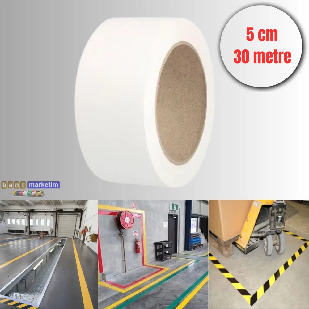 Pvc Yer İşaretleme Bandı 5cmx30m Zemin Bandı Beyaz