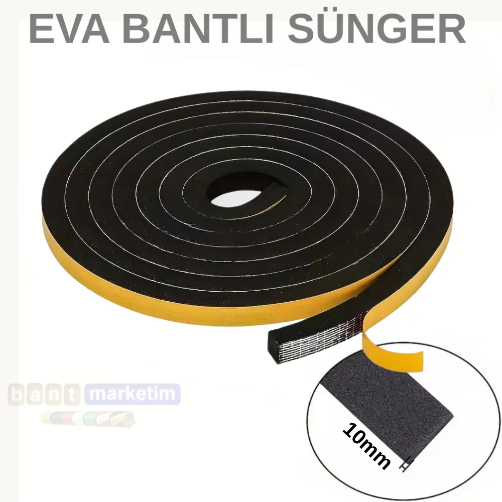 Eva Neopren Conta Sünger Bantlı Sızdırmazlık Bandı 10mm Kalınlıkta 25mmx10mt