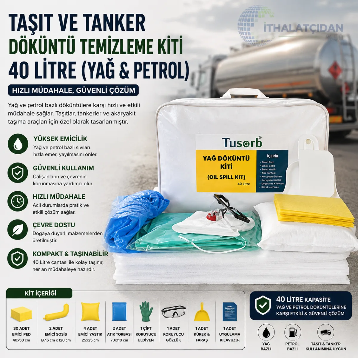 Taşıt Ve Tanker Döküntü Temizleme Kiti 40 Litre (yağ Ve Petrol)