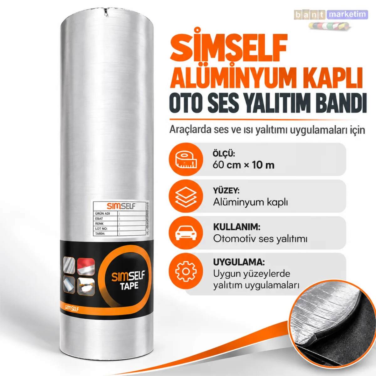 Simself Alüminyum Kaplı Oto Ses Yalıtım Bantı 60cm X 10mt