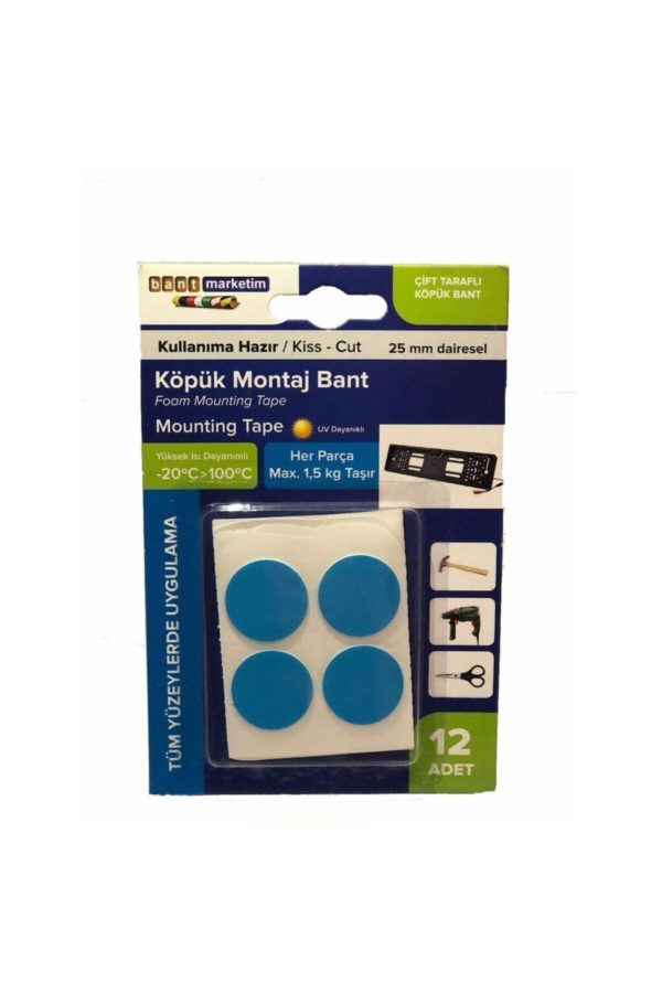 Köpük Çift Taraflı Beyaz Köpük Bant Montaj Bandı 12' Li Yuvarlak