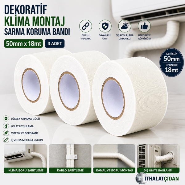 Dekoratif Klima Montaj Sarma Koruma Bandı 50mmx18mt (3 adet)