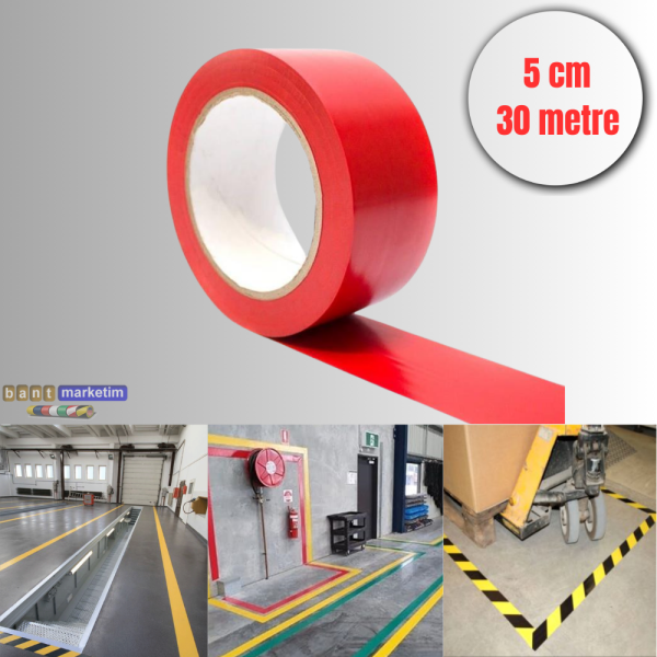 Pvc Yer İşaretleme Bandı 5cmx30m Zemin Bandı Kırmızı
