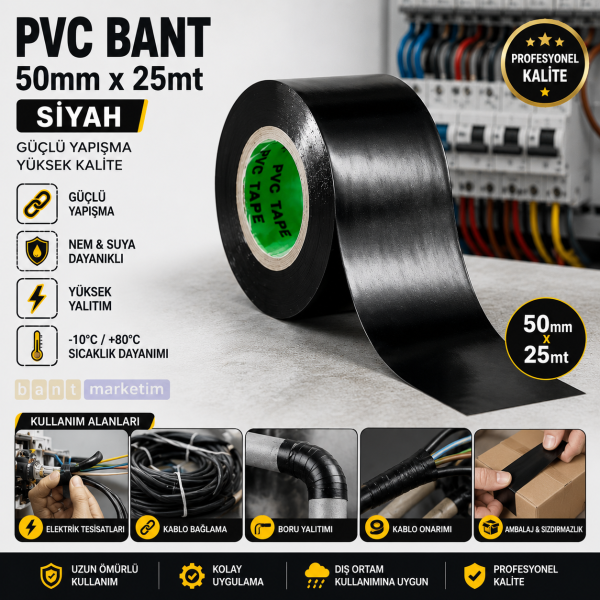 Pvc Bant Elektrik Bantı 50mmx25mt Siyah