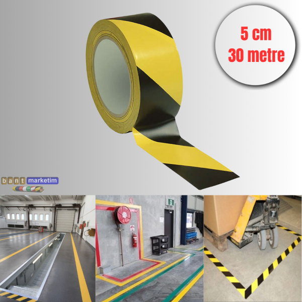 Pvc Yer İşaretleme Bandı 5cmx30m Zemin Bandı Sarı/Siyah