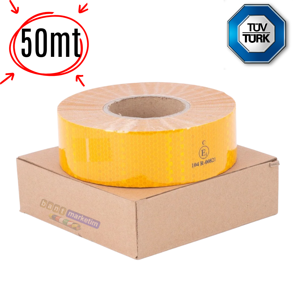 Reflektör Reflektif Petekli Şerit Bant 5 Cm x 50 Metre Sarı Tüvtürk Uyumlu