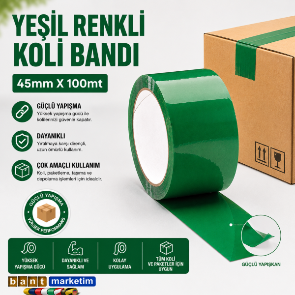Yeşil Renkli Koli Bandı 45mm X 100mt