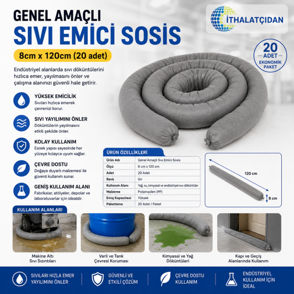 Genel Amaçlı Sıvı Emici Sosis 8cmx120cm (20adet)
