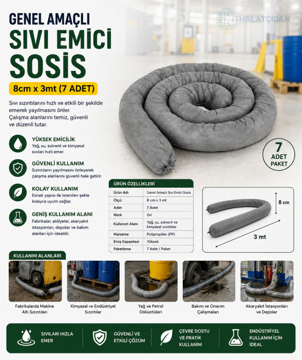 Genel Amaçlı Sıvı Emici Sosis 8cmx3mt (7adet)