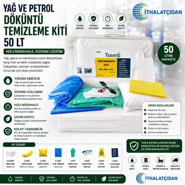 Yağ Ve Petrol Döküntü Temizleme Kiti 50 Lt