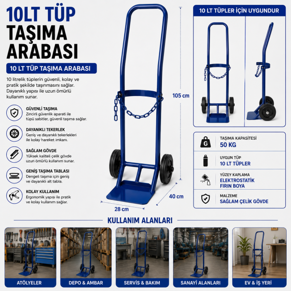 Tüp Taşıma Arabası 10 Lt Portatif Gaz Tüpü Taşıma El Arabası