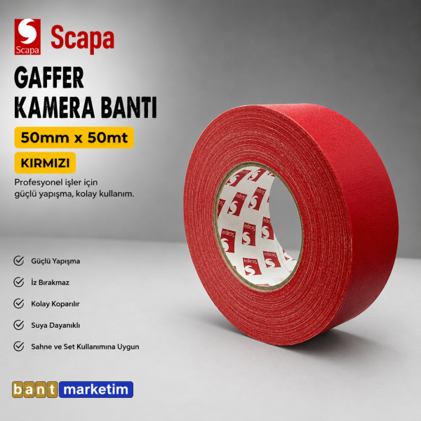 Scapa 3101 Gaffer Kamera Bandı Tamir Bandı 50mmx50mt Kırmızı