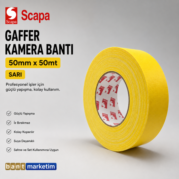 Scapa 3101 Gaffer Kamera Bandı Tamir Bandı 50mmx50mt Sarı