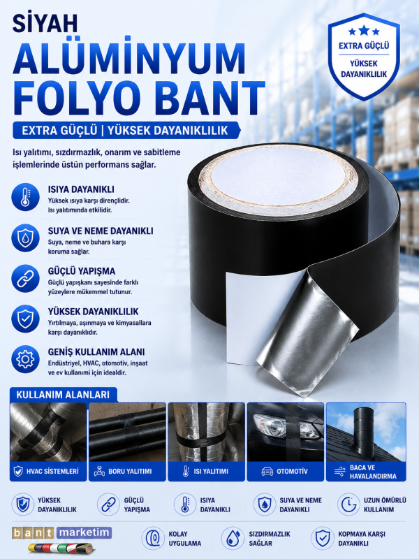 Mat Siyah Alüminyum Folyo Bant 50mm x 5mt
