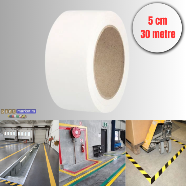 Pvc Yer İşaretleme Bandı 5cmx30m Zemin Bandı Beyaz
