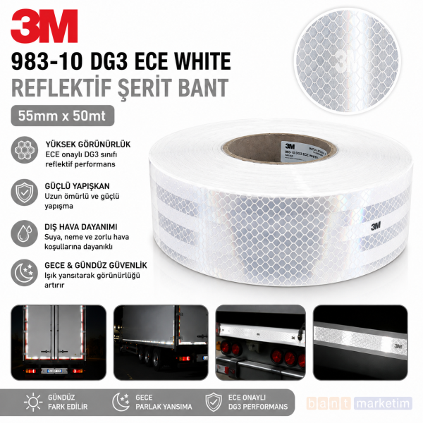 3M 983 Beyaz Petekli Reflektif Şerit Bant 55 mm x 50 mt
