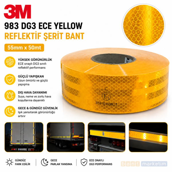 3M 983 Sarı Petekli Reflektif Şerit Bant 55 mm x 50 mt