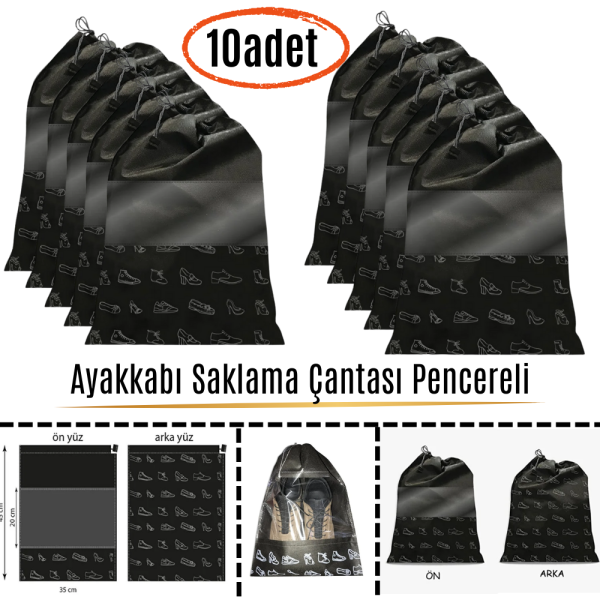 Pencereli Ayakkabı Saklama Çantası Askılı Dolap Çekmece Düzenleyici Seyahat Çantası Hurcu 10 Adet
