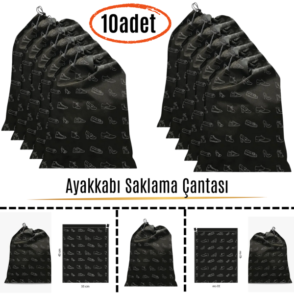 Ayakkabı Saklama Çantası Askılı Dolap Çekmece Düzenleyici Seyahat Çantası Hurcu 10 Adet