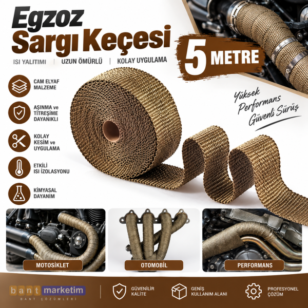 Egzoz Yanmaz Sargı Keçesi Egzoz Sargı Bandı Yanmaz Sargı Keçesi 5 Metre Kahverengi