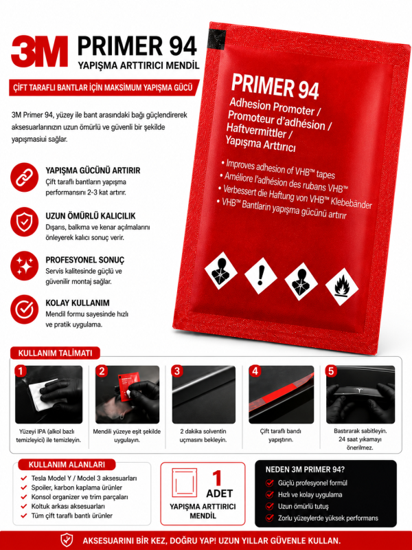 3m Primer 94 Bant Yapıştırıcı Arttırıcı Kuvvetlendirici Primer Mendil (1adet )