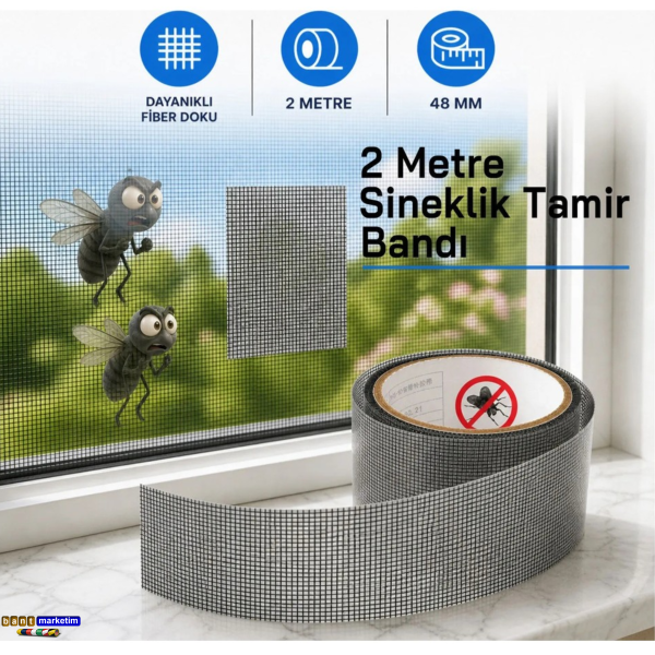 Sineklik Tamir Bandı 50mm x 2m Kendinden Yapışkanlı Yama Bandı Delik ve Yırtık Onarım